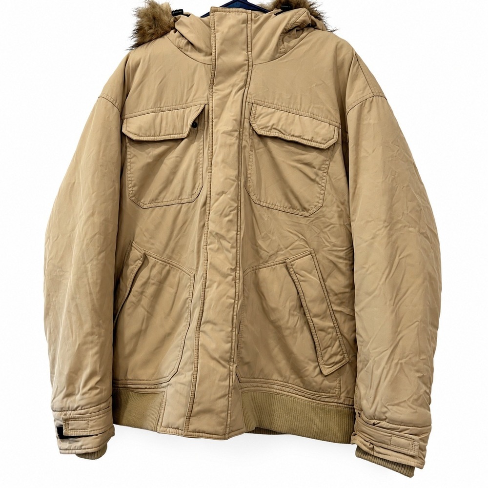 American Eagle Outfitters Men's Winter Parka Jacket Fur Hood Beige Tan Size XL